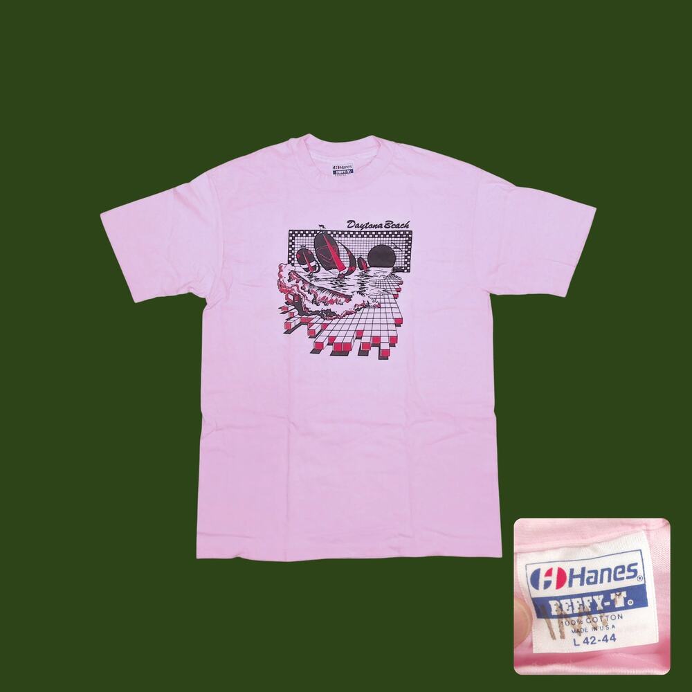 Vintage 80s Hanes Beefy-T Pink Daytona Beach Windsurf Single Stitch Tee Medium